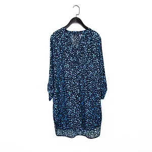 Roman Black Blue Spot Print V-Neck Tunic Longline Blouse Top - Size 14 - Picture 1 of 21