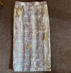 Le Superbe Pailletten Bleistiftrock Diva Gr. S gold taupe, elfenbein Schlangenleder Midi #p97 - Bild 1 von 6