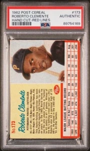 1962 Post Cereal #173 Roberto Clemente Hand Cut Red Lines PSA Auth - free ship - Picture 1 of 2