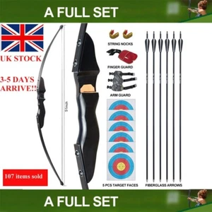 40LBS Archery Recurve bow Longbow archery Arrow recurve riser hunting bow set - Picture 1 of 14