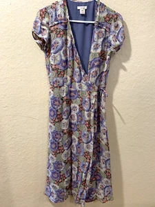 NWOT Sundance Petite P4 Silk Wrap Dress Floral Voilet Print Snap Button String - Picture 1 of 12