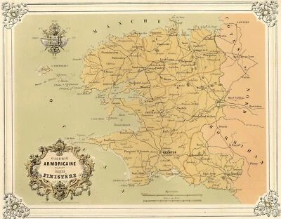 Bretagne Galerie Armoricaine Carte du Finistère Lithographie originale XIXe - Photo 1/2