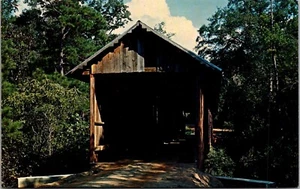 Postkarte in der Nähe von Blakely Georgia überdachte Brücke Coheelee Creek Vintage UNP - Bild 1 von 2