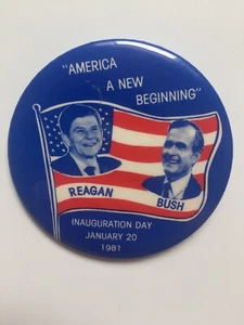 1981 President Ronald Reagan & VP George Bush Inauguration Day Flag 3" Button - Picture 1 of 2