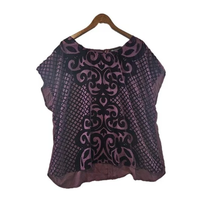 Lane Bryant Top Womens 22/24 Purple Black Velvet Burnout Blouse Sheer Tunic Boho - Image 1 of 4