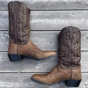 LUCCHESE Vintage Handcrafted Brown Leather Western Cowboy Boots Mens Size 11 - Picture 1 of 14
