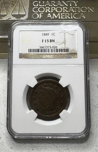 1849 Large Cent NGC F15 Brown - Picture 1 of 2