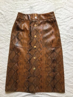 New BNWT River Island Faux Leather Snake Print Brown Midi Skirt - Sz 8 - Image 1 of 4