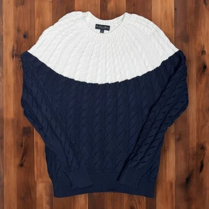 Brooks Brothers Cable Knit Sweater Mens Large Two Tone Fisherman Supima Cotton - Picture 1 of 6
