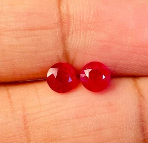 1.17cts 5mm Round Pair Beautiful Color Natural Ruby Heated Burma Loose Gemstone - Picture 1 of 4