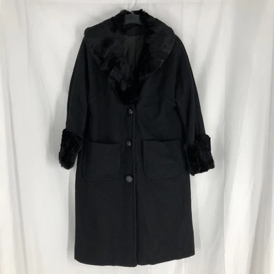 Vintage Women's Pea Coat Black Faux Fur Collar Unbranded & Unsized Fits 6-8 Size - image 1 of 4