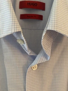 Hugo Boss Herrenhemd Business Hemd Gr. L (HW 41) Kurzarm blauweiss mini karo - Bild 1 von 2