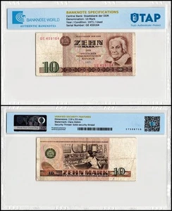 German Democratic Republic 10 Mark, 1971, P-28, Used, Authenticated Banknote - Picture 1 of 1