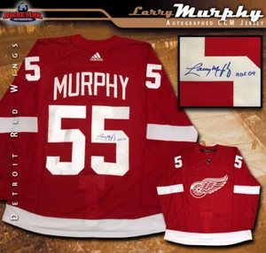 LARRY MURPHY Signed & Inscribed Detroit Red Wings Red Adidas Jersey - HOF04 - Picture 1 of 2