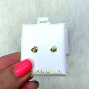 14K Gold Bezel Set White Zirconia Puffed Heart Stud Earrings - Picture 1 of 10