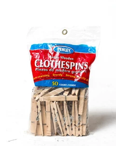 PENLEY LARGE WOODEN CLOTHESPINS 50 CT ZINC PLATED SPRINGS NEW - Picture 1 of 2