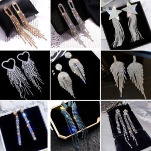 Elegant Crystal Pearl Long Tassel Zircon Earrings Dangle Jewelry Wedding Gift