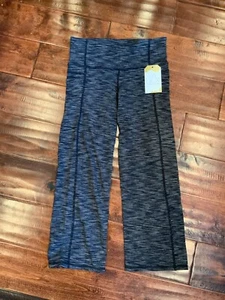 Athleta Black & Gray Striped Athletic Cropped Leggings, Size XS - Picture 1 of 4