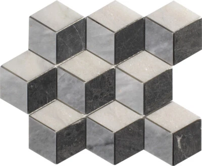 Azulejo de mosaico de mármol pulido blanco y tahoe y negro cristal diamante 3D Foto 1 de 4