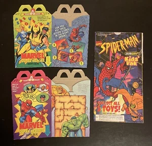 2 x Mcdonalds 1996 Happy Meal Marvel Super Heroes Boxes Spiderman Wolverine Hulk - Picture 1 of 8