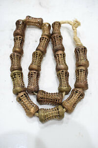 Beads African Brass Coiled Lattice Beads 32-36mm 
