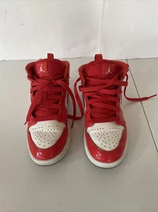 Nike Air Jordan 1 Mid Barcelona Sweater Red Shoes 1Y Patent GS DC7248-600 - Picture 1 of 7