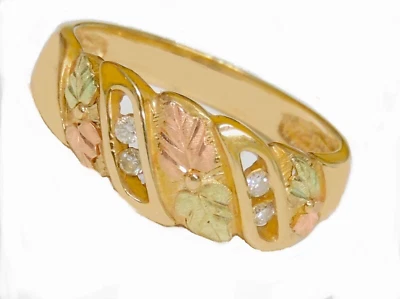 Black Hills Gold 10k Coleman Four Stone Diamond Wide Band Ring Size 9 - Image 1 of 4