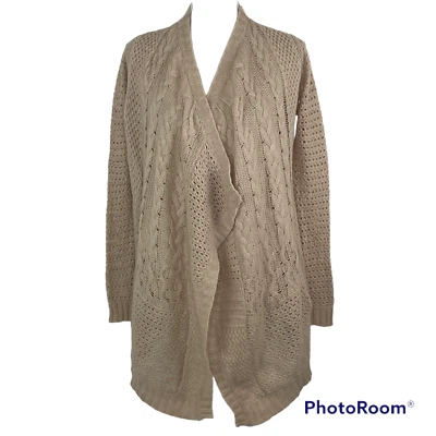 Velvet Wool Cashmere Cardigan Sweater Open Waterfall Cable Knit Ivory Nude Sz S - Image 1 of 4