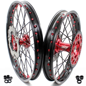 KKE 21/19 MX Dirt Bike Wheels Rim Set Fit Honda XR650R 2000-2008 CNC Black Spoke - Picture 1 of 12