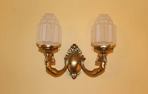 Luces de pared individuales de bronce Art Deco con ESCULTURAS DE SIRENA hechas a mano - Imagen 1 de 10