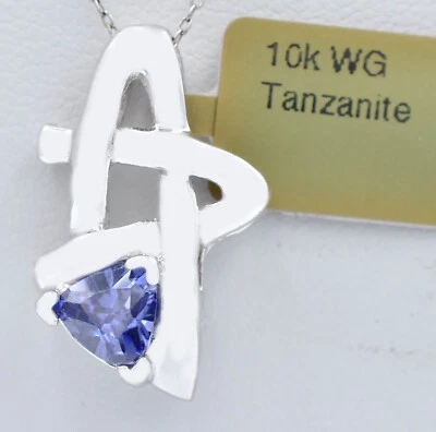 LAB CREATED AAA TANZANITE 0.92 Cts PENDANT 10k SOLID WHITE GOLD - New With Tag - image 1 of 4
