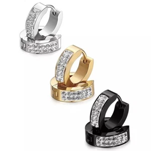 Stainless Steel Men’s Women’s Solid Sleeper Huggie Hoop Diamond Earrings - Picture 1 of 7