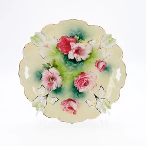 Rare R S Prussia Yellow, Pink & Gold "Iris Mold 25" Display Dish - Peonie Motif - Picture 1 of 3