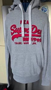 Superdry vintage PULLOVER HOODIE GRAY RED LOGO SIZE SMALL - Picture 1 of 2