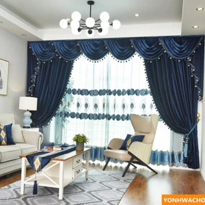 high grade European Navy blue Italian velvet cloth blackout curtain valance N939 - Picture 1 of 12