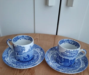 Spode Italian Blue & White Original Set of 2 Cups & Saucers - Picture 1 of 15