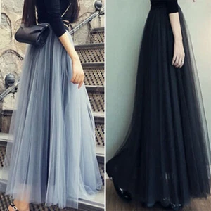 Womens Lady Mesh Tulle Tutu Maxi Skirt Layered Pleated Party Elegant Long Dress✧ - Picture 1 of 15