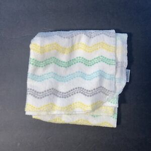 Luvable Friends Baby Blanket Dots Waves Green White Blue Yellow Flannel Lovey