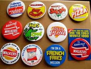 WALKERS CRISPS vintage 1970-80s lot x11 promotional PIN BADGES some rarities - Picture 1 of 6