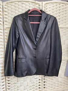 JOSEPH Women’s Black Super Soft Leather Modern Classic Fitted Blazer Jacket M 38