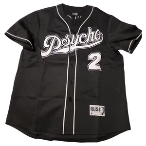 Russ Unisex Black Graphic Psycho Pt. 2 Short Sleeve Baseball Logo Jersey MED - Picture 1 of 4