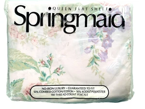 Vtg NIP Springmaid Queen Flat Sheet Yardley ll Granny Cottage Floral Pink Spring - Picture 1 of 10