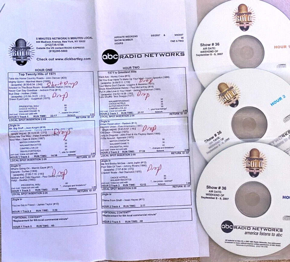 9/8/07 DICK BARTLEY AMERICAN GOLD, 20 TOP HITS OF 1971  (MISSING HR 4/LOW PRICE) - Image 1 of 2