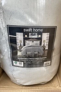 Swift Home Comforter 3Pc California King Ultra-Soft Grey Faux Fur Reverse Sherpa - Picture 1 of 4