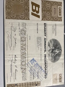 Braniff Airways, Inc. 1972 Airline Aviation Stock Certificate, - Bild 1 von 2