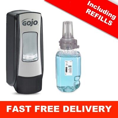 SOAP DISPENSER & FOAM HAND SOAP Refill Starter Kit GOJO Black/Chrome ADX-7 700mL • 20£