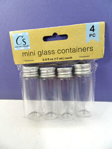 Crafter's Square 4 MINI GLASS CONTAINERS w/Silver Tone Metal Lids 6 fl oz NEW