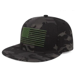 Black Camo Green American Flag Embroidered Flat Brim Snapback Cap Hat US Flag - Picture 1 of 2