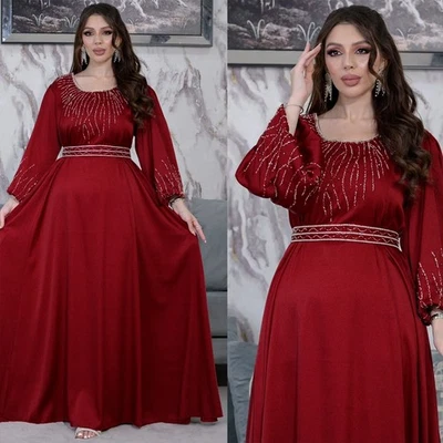 New Elegant Women Muslim Abaya Fashion Hot Dirll With Tie Maxi Dress Party Grown - Bild 1 von 4