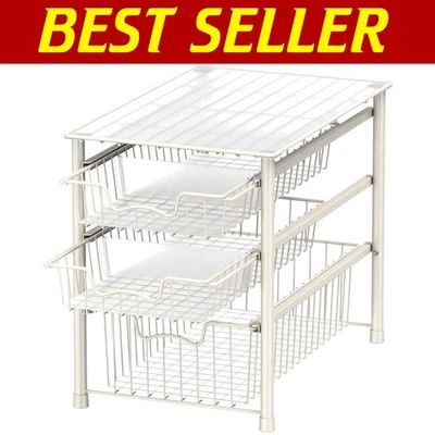 3-Tier Stackable Sliding Basket Organizer for Stylish Kitchen & Bathroom Storage - Image 1 of 4